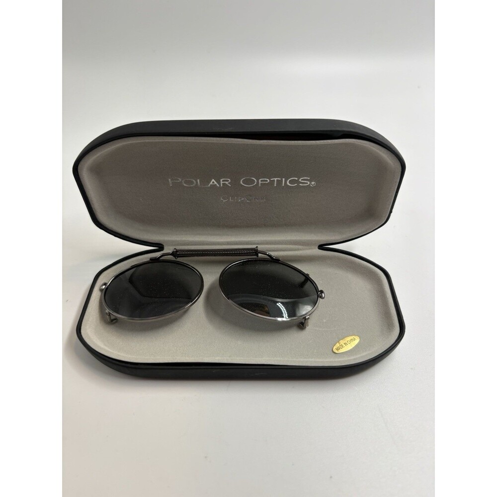 Polar Optics Clip On Framed Black Sunglasses W/Hard Shell Case